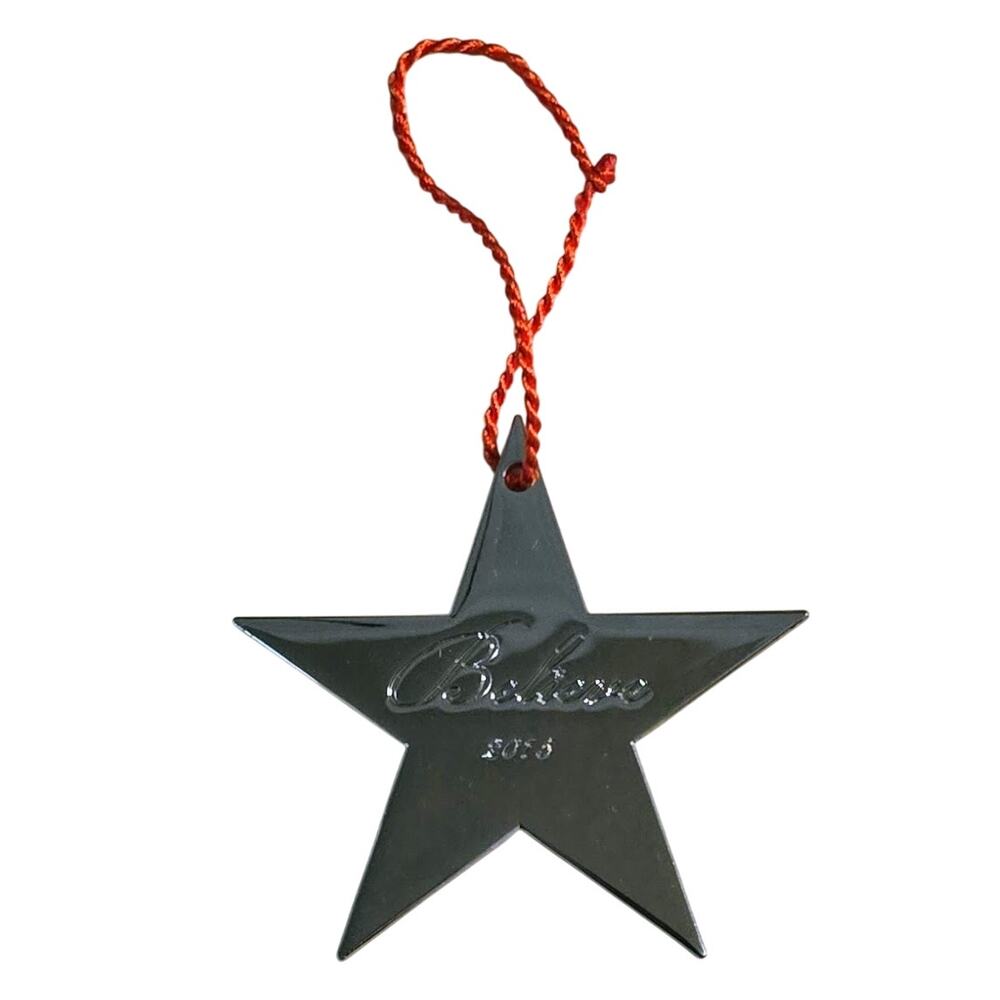 Macy 2015 Vintage Silver Believe Star Christmas Ornament in w/Red Box & Ribbon